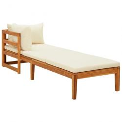 Chaise longue avec 1 accoudoir Blanc crème Bois d acacia solide 316313