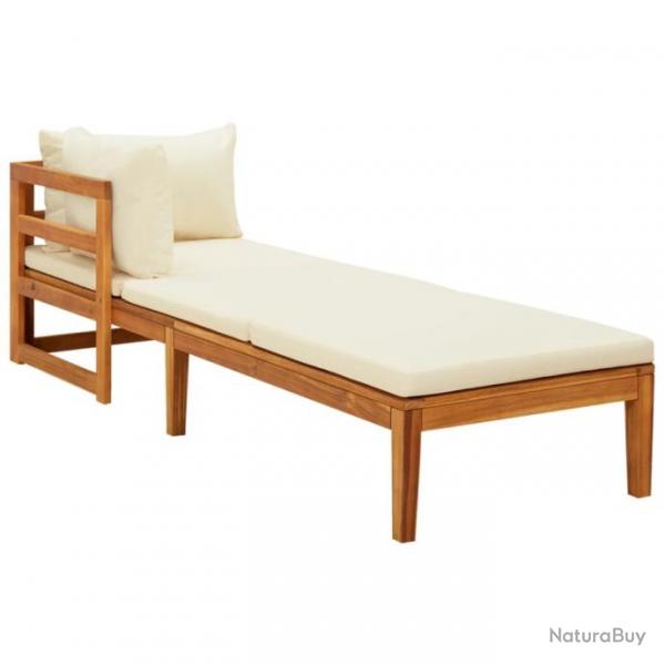 Chaise longue avec 1 accoudoir Blanc crme Bois d acacia solide 316313