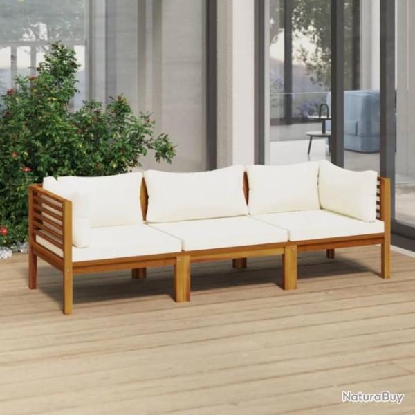 Canap de jardin 3 places et coussin crme Bois d acacia massif 3086932