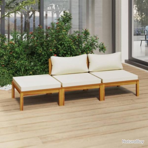 Salon de jardin 3 pcs avec coussin crme Bois d acacia solide 3086952