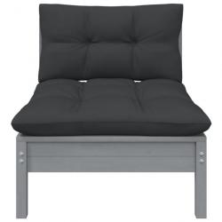 Canapé central de jardin avec coussins anthracite Gris Pin 806636