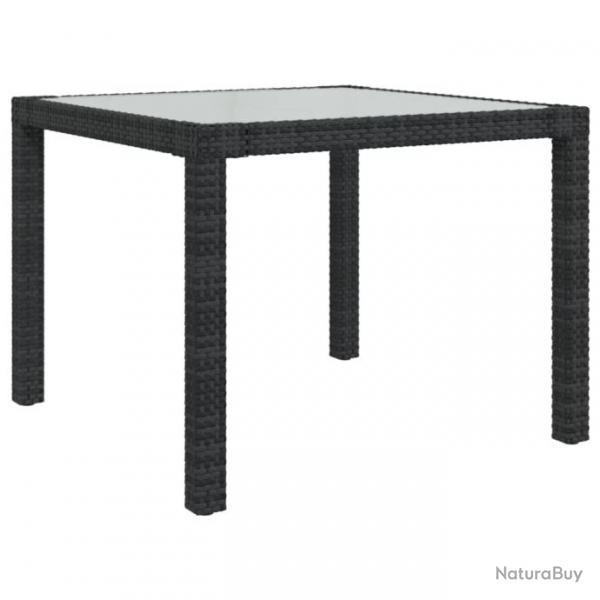 Table de jardin 90x90x75 cm Verre tremp et rsine tresse Noir