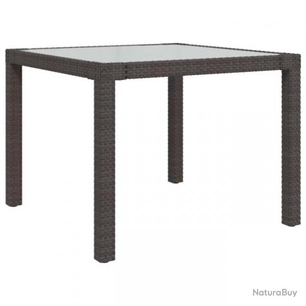 Table de jardin 90x90x75 cm Verre tremp/rsine tresse Marron 316697