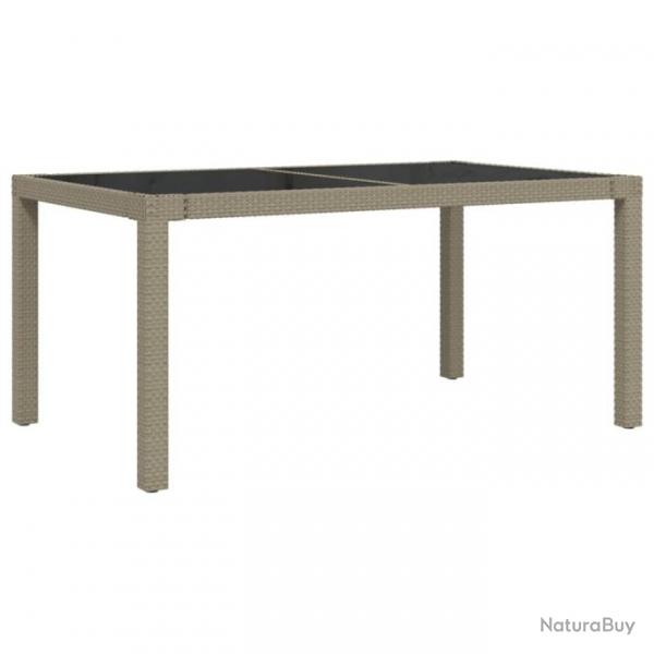 Table de jardin 150x90x75 cm Verre tremp/rsine tresse Beige 316710