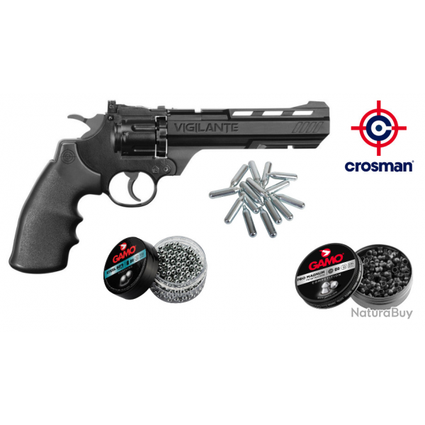 Pack Crosman Vigilante Revolver 4.5 + 250 Plomb + 500 Billes + 5 CO2
