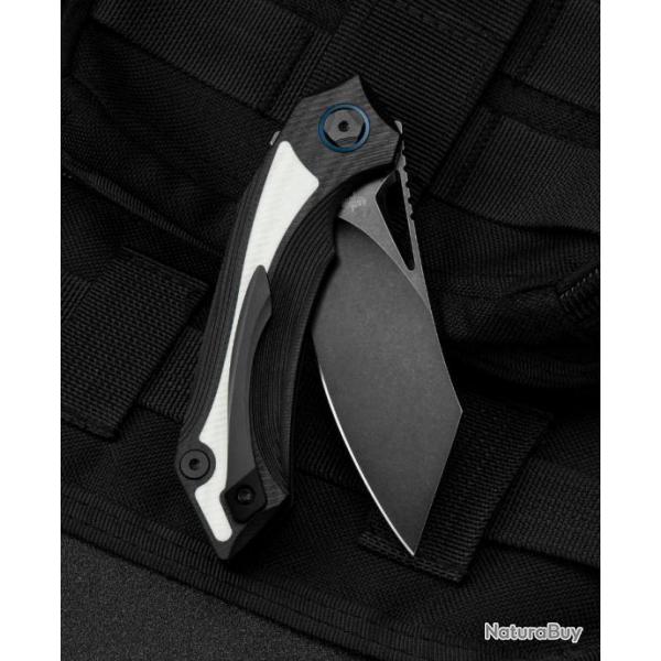 Couteau Bestech Knives Kasta Black/White Manche G10 Lame Acier 154CM IKBS Linerlock Clip BTKG45D