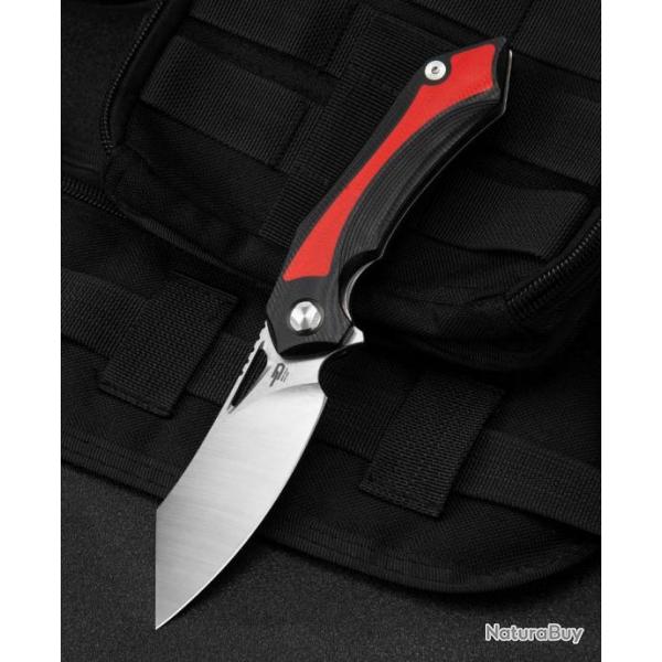 Couteau Bestech Knives Kasta Red/Black Manche G10 Lame Acier 154CM IKBS Linerlock Clip BTKG45C