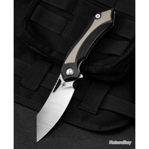 Couteau Bestech Knives Kasta Black/Beige Manche G10 Lame Acier 154CM IKBS Linerlock Clip BTKG45B