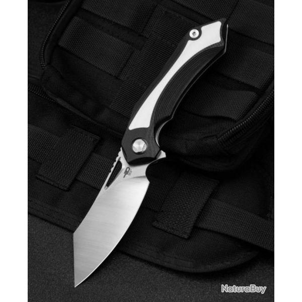 Couteau Bestech Knives Kasta Black/White Manche G10 Lame Acier 154CM IKBS Linerlock Clip BTKG45A