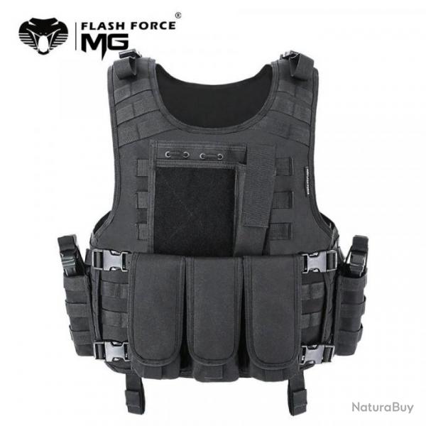 MGFLASHFORCE Gilet Tactique Systme Attache MOLLE  l'Airsoft Porte-Plaque Chasse Paintball Chasse