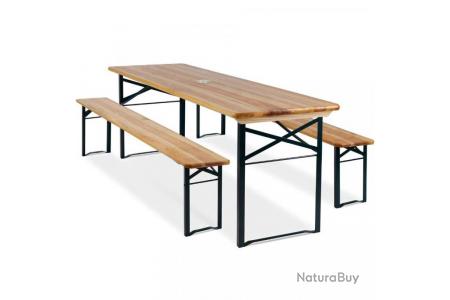 Ensemble table bancs bois pliant meuble de jardin 3 pièces terasse pliable 170cm 