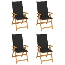 Chaises de jardin 4 pcs avec coussins noir Bois de teck massif 3065537