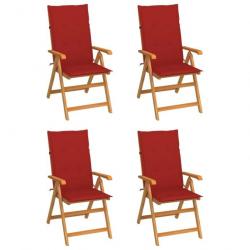 Chaises de jardin 4 pcs avec coussins rouge Bois de teck massif 3065536