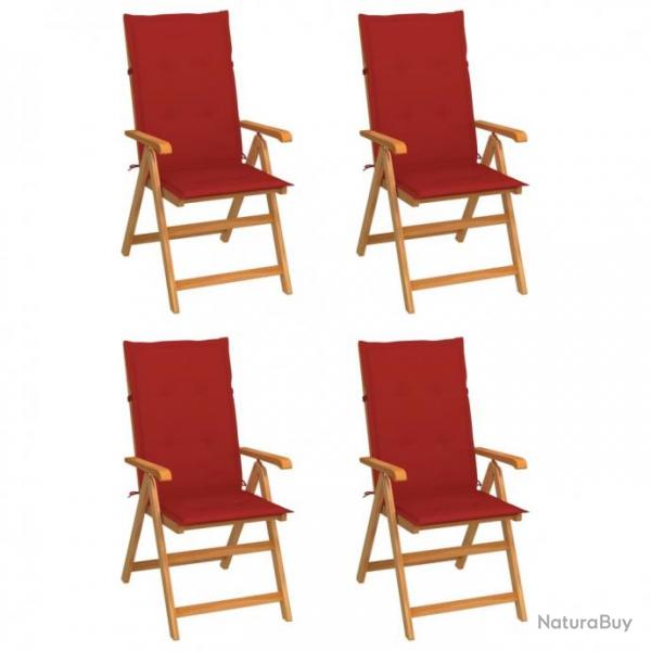 Chaises de jardin 4 pcs avec coussins rouge Bois de teck massif 3065536