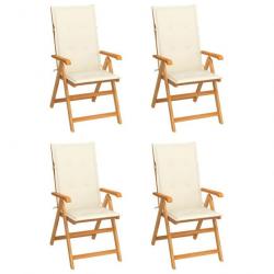 Chaises de jardin 4 pcs avec coussins crème Bois de teck massif 3065532