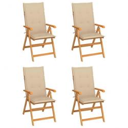 Chaises de jardin 4 pcs avec coussins beige Bois de teck massif 3065533