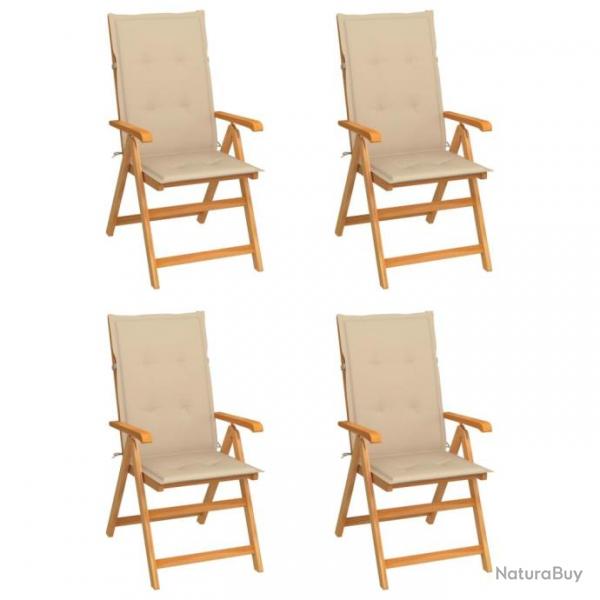 Chaises de jardin 4 pcs avec coussins beige Bois de teck massif 3065533