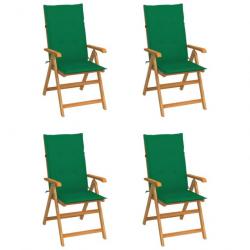 Chaises de jardin 4 pcs avec coussins vert Bois de teck 3065535