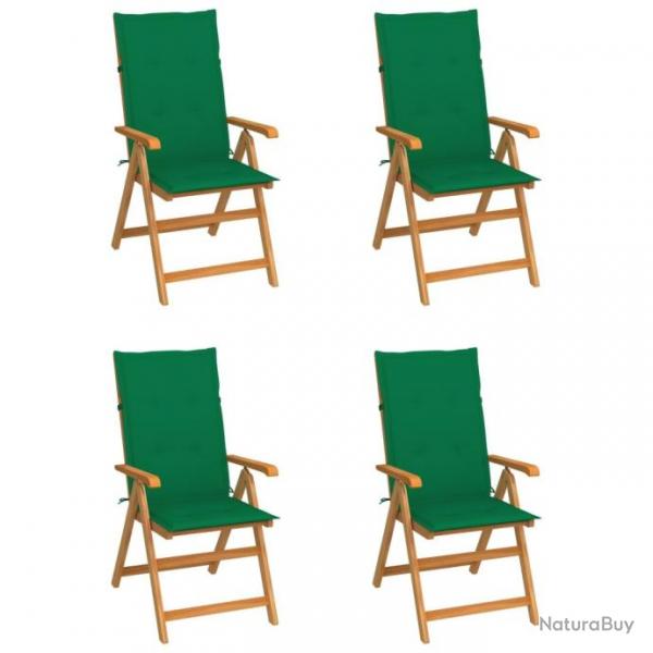 Chaises de jardin 4 pcs avec coussins vert Bois de teck 3065535