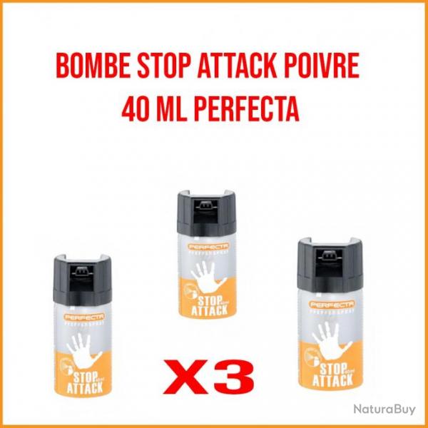 Pack 3 bombes de dfense STOP ATTACK POIVRE 40 ML 