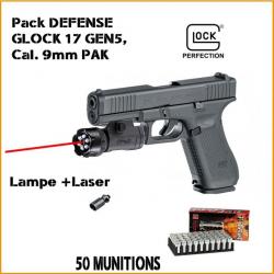 Pistolet GLOCK 17 Gen 5 UMAREX cal.9mm P.A.K + munitions+ lampe laser 