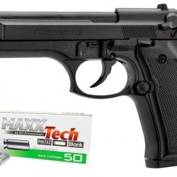 Pistolet à Blanc Semi Automatique Kimar 92 Beretta + Malette + 50 balles 9mm PAK - Livraison Offerte