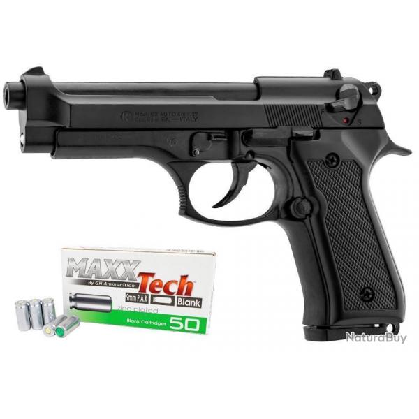Pistolet  Blanc Semi Automatique Kimar 92 Beretta + Malette + 50 balles 9mm PAK - Livraison Offerte
