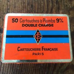 Boite ancienne de 50 cartouches double charge 9 mm Cartoucherie Française