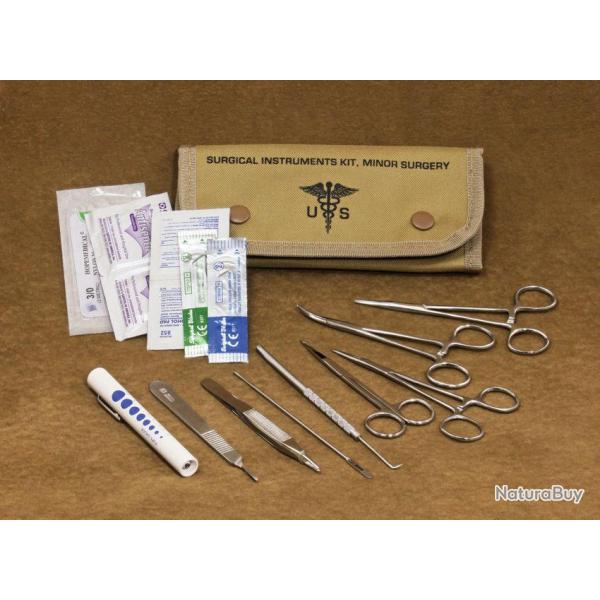 Set de Secours First Aid Kit Field Surgical TAN Pouch Prep Survival Scalpel Made In USA FA80122TAN