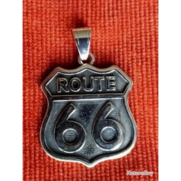 Pendentif Route 66 biker en acier inoxydable