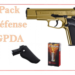 Pack Pistolet ALARME BROWNING GPDA 9 CAL.9MM PAK DORÉ SA/DA 9CPS +50 MUNI 9MM +HOLSTER