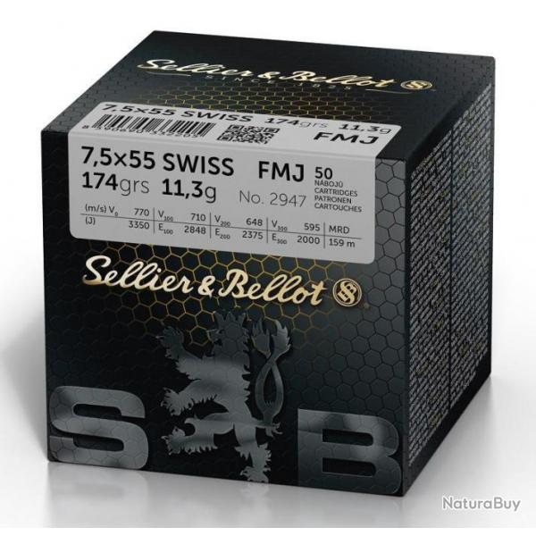 CARTOUCHES Sellier Bellot 7,555 SWISS FMJ 11.3g x50