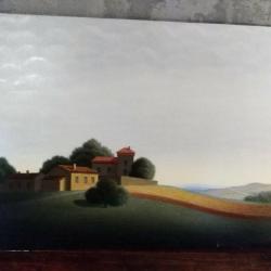 Tableau Peinture sur bois paysage ouest Lyonnais Région Mont Popey