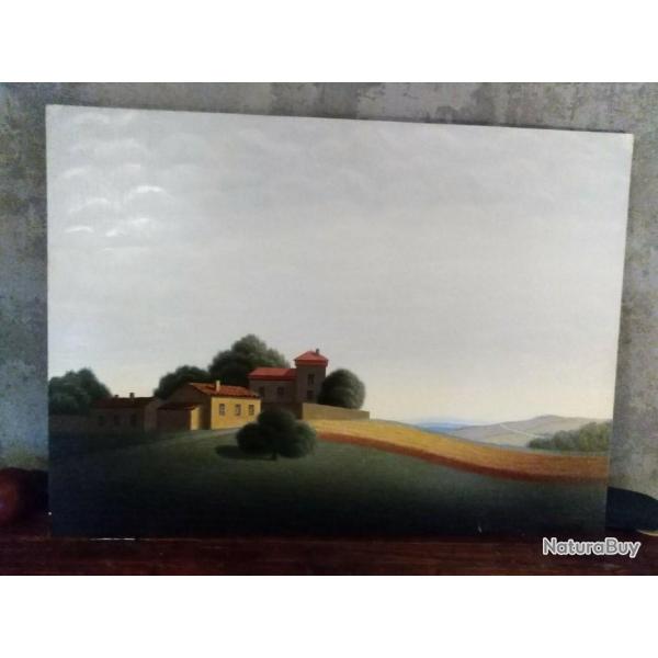 Tableau Peinture sur bois paysage ouest Lyonnais Rgion Mont Popey