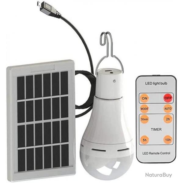 Ampoule LED avec panneau solaire pour camping, bivoauc, randonne - Livraison gratuite
