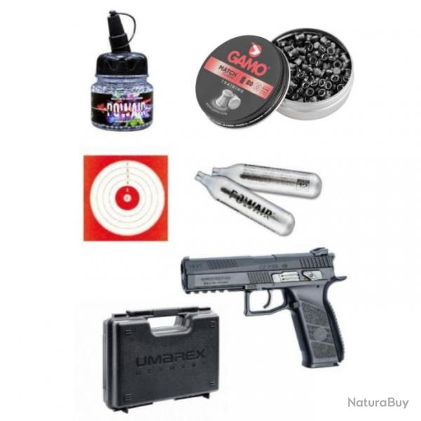 Pack Pistolet CZ P09 + 250 plombs match + 1500 BBS + 10 Cibles + 5 C02 + Malette - Livraison Offerte