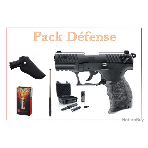 Pack Pistolet ALARME WALTHER P22Q CAL. 9 MM PAK+cart+holster+matraque+mallette+couteau+autres