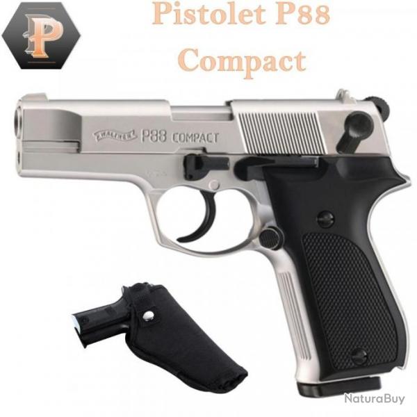 Pack Pistolet ALARME WALTHER P88 CAL. 9 MM PAK NICKEL + holster