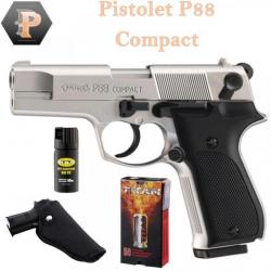 Pack Pistolet ALARME WALTHER P88 CAL. 9 MM PAK NICKELÉ + 50 cart + holster + aérosol