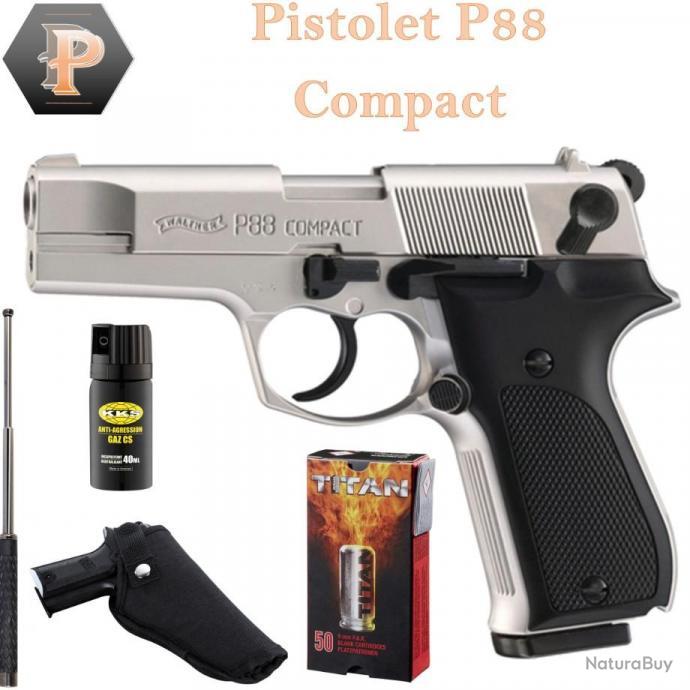 Pistolet à blanc Walther calibre 9mm modèle P88 Compact Nickelé