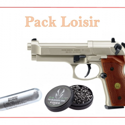 Pack Pist. CO2 M92 FS NICKELE BOIS + plombs + capsules CO2