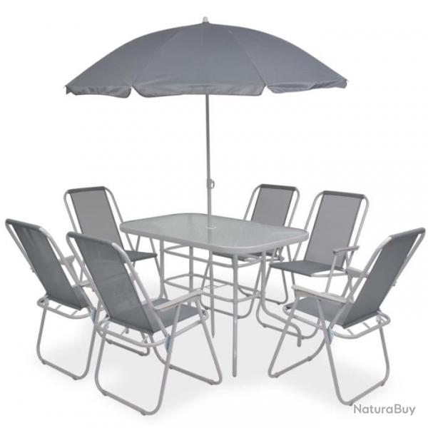 Mobilier  dner d extrieur 8 pcs Acier et textilne Gris 43786