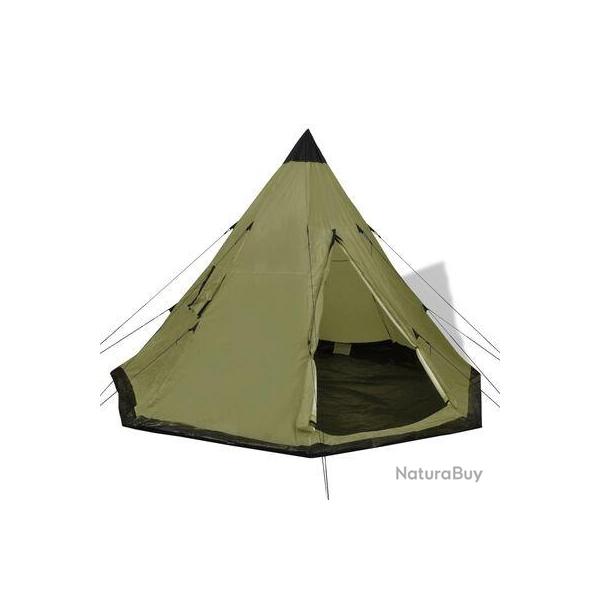 Tente de Camping Pour 4 Personnes Vert Kaki Grande Capacit