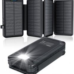 Batterie Externe Solaire Chargeur Solaire 26800mAh avec 4 Panneaux Imperméable Portable Power Bank