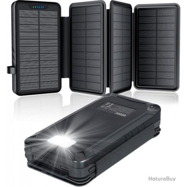Batterie Externe Solaire Chargeur Solaire 26800mAh avec 4 Panneaux Impermable Portable Power Bank