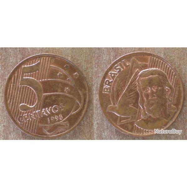 Bresil 5 Centavos 1998 Piece Reals Cruzeiros Centavo Amerique Sud