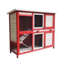 Clapier à lapins cage de rongeurs cabane pour petits animaux étable jardin 117,5 cm rouge 16_0002239