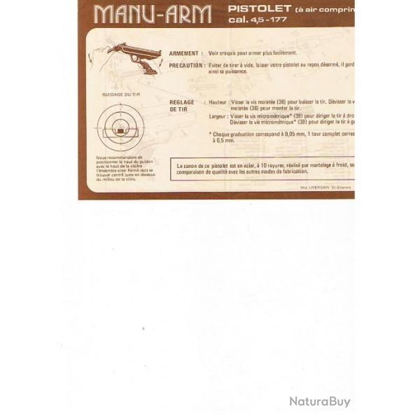 notice pistolet MANUARM 4.5 AIR COMPRIME (envoi par mail) - VENDU PAR JEPERCUTE (m1115)