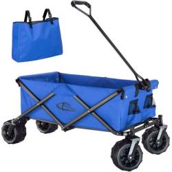 Chariot de jardin pliable 80 kg tout-terrain outils jardinage bleu 08_0000346