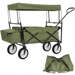 Chariot de jardin pliable 70 kg avec toit + sacoche vert 08_0000343